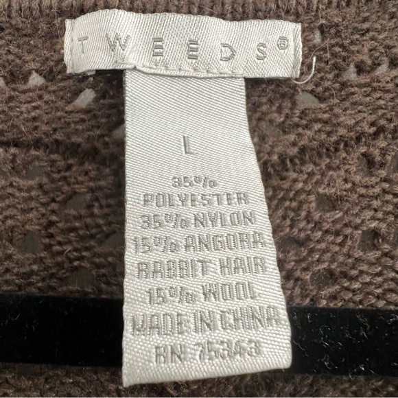 Tweeds Cardigan Brown Angora Rabbit Hair Wool Blend 3/4 sleeve, size L - Picture 2 of 5